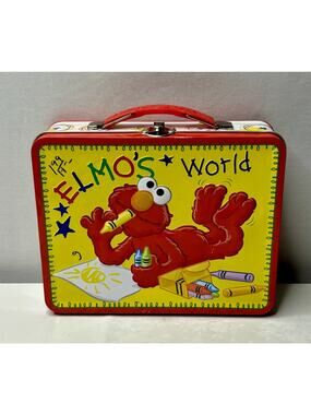 Sesame Street 2009 Elmo's World Tin Lunch Box Metal Yellow Crayons